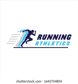 Running Man silhouette Logo with Finish ribbon, Marathon logo template, running club or sports club