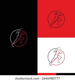 Running Man silhouette Logo with Finish ribbon, Marathon logo template