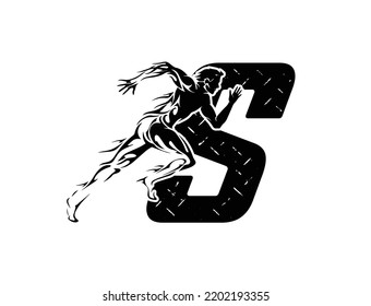 Running Man silhouette Logo with letter S, fitness and sports logo