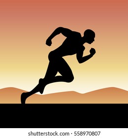 running man silhouette on sunset background