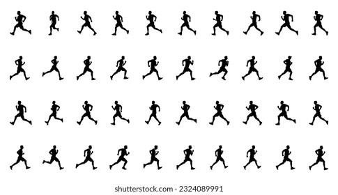 running man silhouette, various poses, jogging or marathon