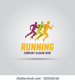 Running man silhouettes abstract isolated vector colored logo template with sample text 