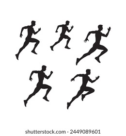 Siluetas de hombre corriendo aisladas sobre fondo blanco Ilustración vectorial