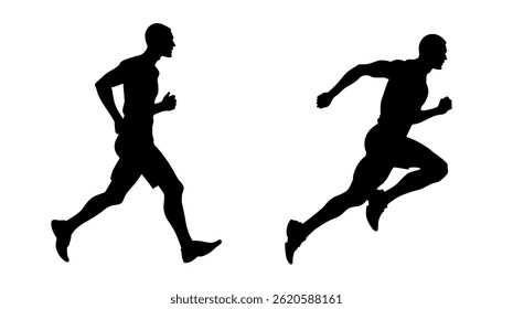 Running man Silhouetten. Vektorgrafik. Männliche Läufer Figur Formen. Bare und nackte schlanke gesunde Junge trainieren.