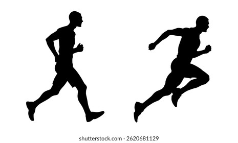 Running man Silhouetten. Vektorgrafik. Männliche Läufer Figur Formen. Bare und nackte schlanke gesunde Junge trainieren.