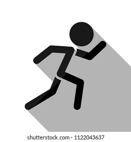 running man. simple icon. Black object with long shadow on white background