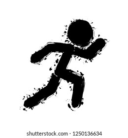 running man. simple icon. Black ink with splashes on white background