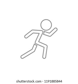 running man. simple icon. Dotted outline silhouette with shadow on white background