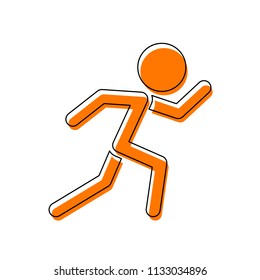 running man. simple icon. Isolated icon consisting of black thin contour and orange moved filling on different layers. White background