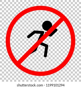 running man. simple icon. Not allowed, black object in red warning sign with transparent background