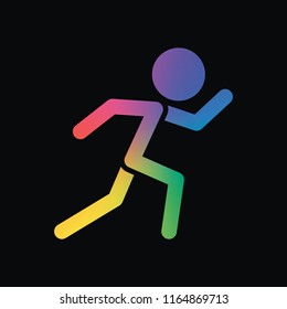 running man. simple icon. Rainbow color and dark background