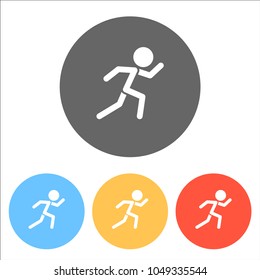 running man. simple icon. Set of white icons on colored circles