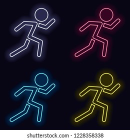 running man. simple icon. Set of fashion neon sign. Casino style on dark background. Seamless pattern