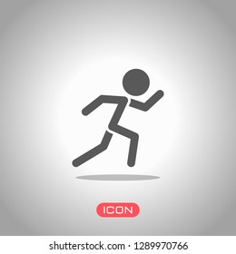 running man. simple icon. Icon under spotlight. Gray background
