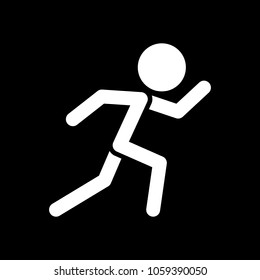 running man. simple icon. White icon on black background. Inversion