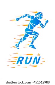 Running man with splashes vector illustration. Sportsman sprinter silhouette. Runner (marathon racer) creative concept for sport advertising poster, banner, flyer, leaflet, placard, poster.