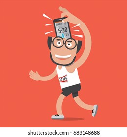 Running Man With Sport Activity Tracking Application Vector Illustration