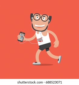 Running Man With Sport Activity Tracking Application Vector Illustration