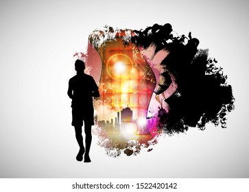Running man. Sport background ready for poster or banner, vector.