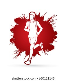 Running man, sport man sprinter, marathon runner designed on splash ink background graphic vector.