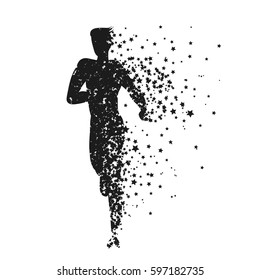 Running man. Sport/Fitness poster with Silhouette of star particles. For logo, T-shirt design, banner, poster or fitness club. inspirational  vector illustration.