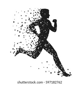 Running man. Sport/Fitness poster with Silhouette of star particles. For logo, T-shirt design, banner, poster or fitness club. inspirational  vector illustration.