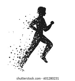 Running man. Sport/Fitness poster with Silhouette of star particles. For logo, T-shirt design, banner, poster or fitness club. inspirational  vector illustration.