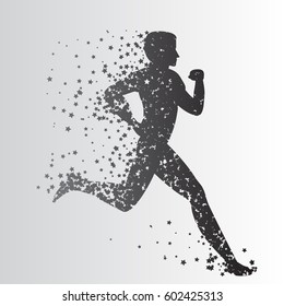 Running man. Sport/Fitness poster with Silhouette of star particles. For logo, T-shirt design, banner, poster or fitness club. inspirational  vector illustration.