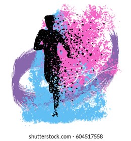 Running man. Sport/Fitness poster with Silhouette of star particles. For logo, T-shirt design, banner, poster or fitness club. inspirational  vector illustration.