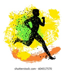 Running man. Sport/Fitness poster with Silhouette of star particles. For logo, T-shirt design, banner, poster or fitness club. inspirational  vector illustration.