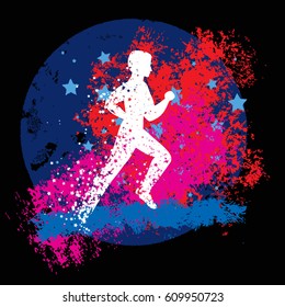 Running man. Sport/Fitness poster with Silhouette of star particles. For logo, T-shirt design, banner, poster or fitness club. inspirational  vector illustration.