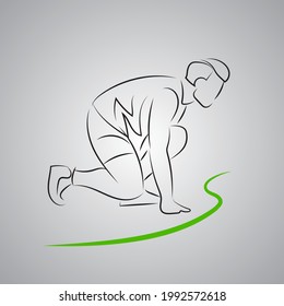 Running man at the start. Outline sketch illustration