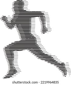 Running man. Strips design. Monochromatic isolated
