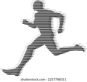 Running man. Strips design. Monochromatic isolated