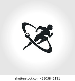 Running man through futuristic circle swash gate