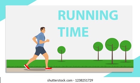 Running man, time to run. A man running in the park. Vector illustrati