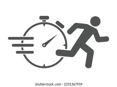 Running man with timer icon isolated on white background