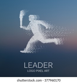 Running Man with a torch in his hand, particle divergent composition, Athletes 2016 Summer Games  Athletics Torch Bearer olympics Vector Illustration.