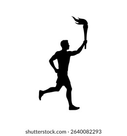 Running man with tourch flame silhouette vector flat illustration design.
