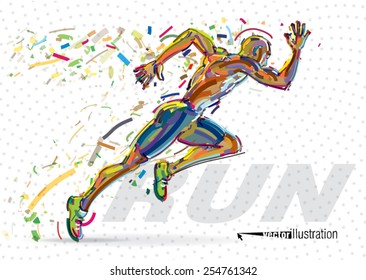 Running man. Vector artwork in the style of paint strokes