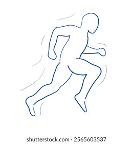 Running man vector design. Hand drawn dynamic sprinting athlete outline.