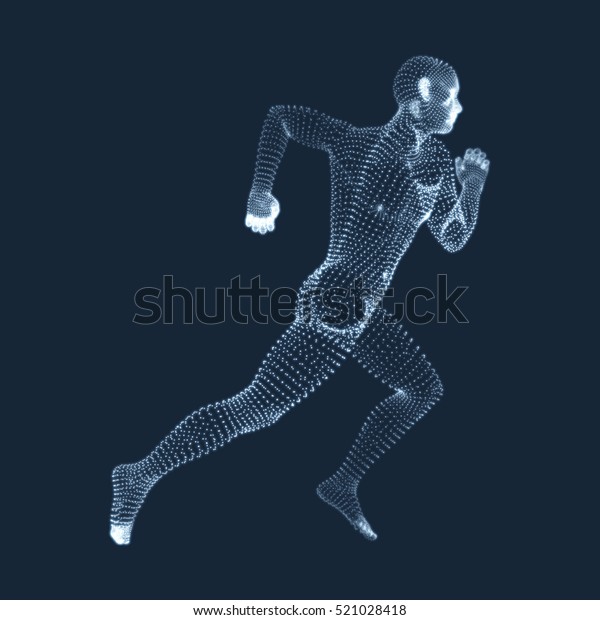 走る男 パーティクルで構成されるベクター画像 人間の3dモデル 人体