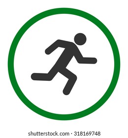 Running man vector icon. This rounded flat symbol is drawn with green and gray colors on a white background.
