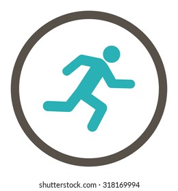 Running man vector icon. This rounded flat symbol is drawn with grey and cyan colors on a white background.