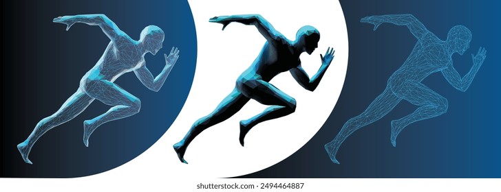 Ilustración vectorial del hombre corredor, arte del atleta, Tecnología de la información y arte robótico