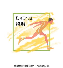 Running man. Vector illustration, isolated on white background. Template of poster for the sports club or event.