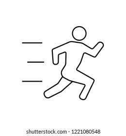 Running man vector illustration with motion blur track lines,abstract running person silhouette symbol, modern simple sprinter trail shape, flat linear outline style icon