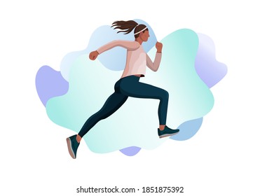 Running man vector illustration. Runners, athletes, athletic women. Marathon, exercise, and athletics. Sports training isolated design elements on a white background.