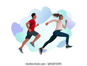 Running man vector illustration. Runners, athletes, athletic men, and women. Marathon, exercise, and athletics. Sports training isolated design elements on a white background. - Shutterstock ID 1851875395