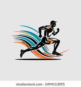 Running man vector logo design template. Athlete running marathon logo design.